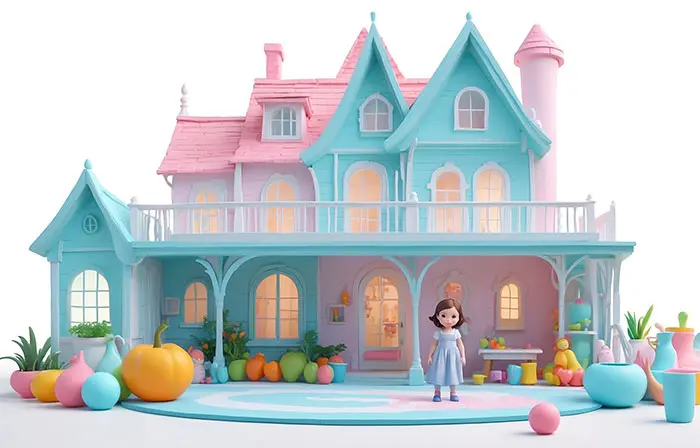 Dollhouse Colorful 3D Picture Cartoon Illustration